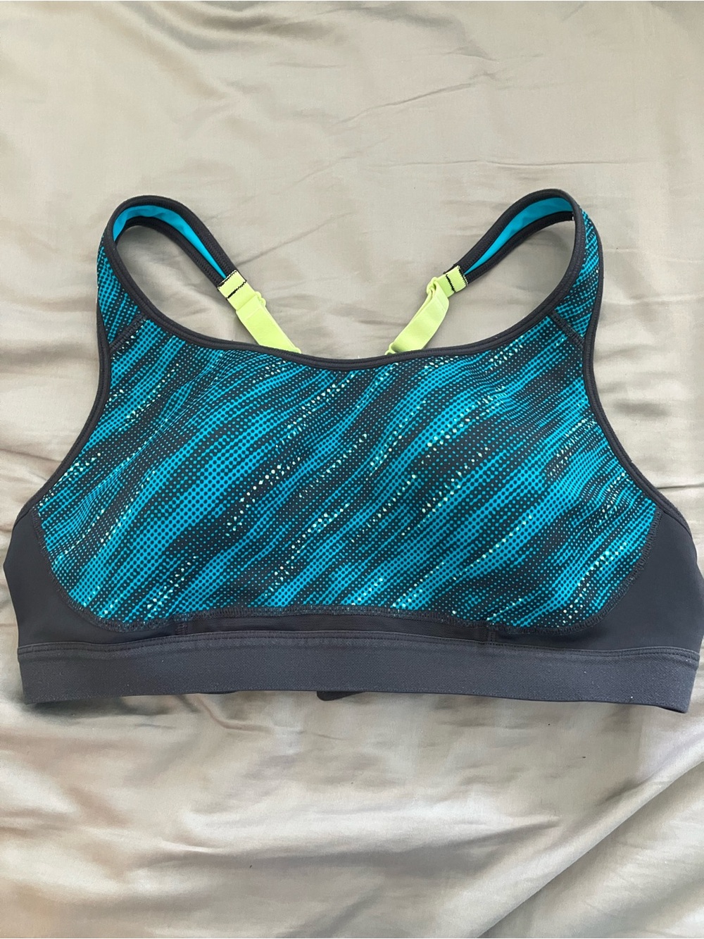 C9 by Champion Teal Pattern High-Neck Sports Bra with Neon Lime Straps